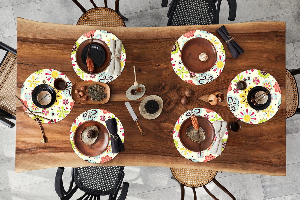 Ronde placemats - Onderlegger - Placemats rond - Hart - Bloemen - Patronen - 6 stuks