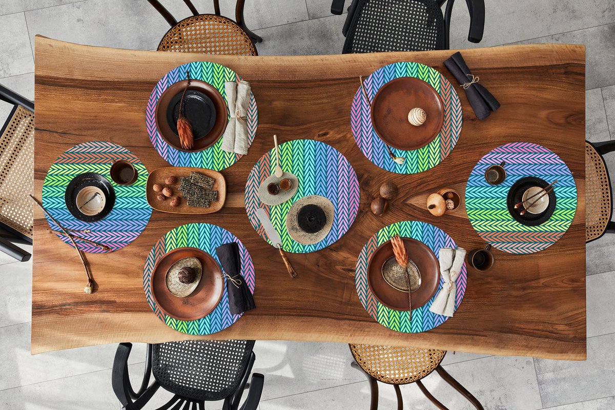 Ronde placemats - Onderlegger - Placemats rond - Regenboog - Patroon - Pastel - 8 stuks
