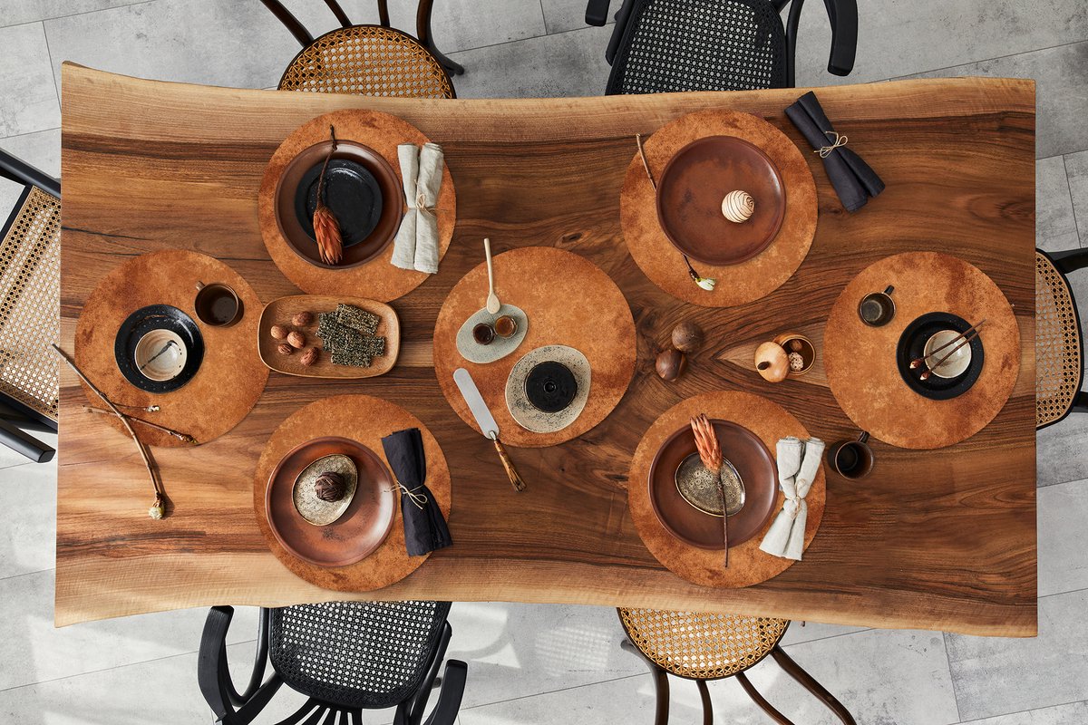Ronde placemats - Onderlegger - Placemats rond - Roest print - Bruin - Brons - 8 stuks