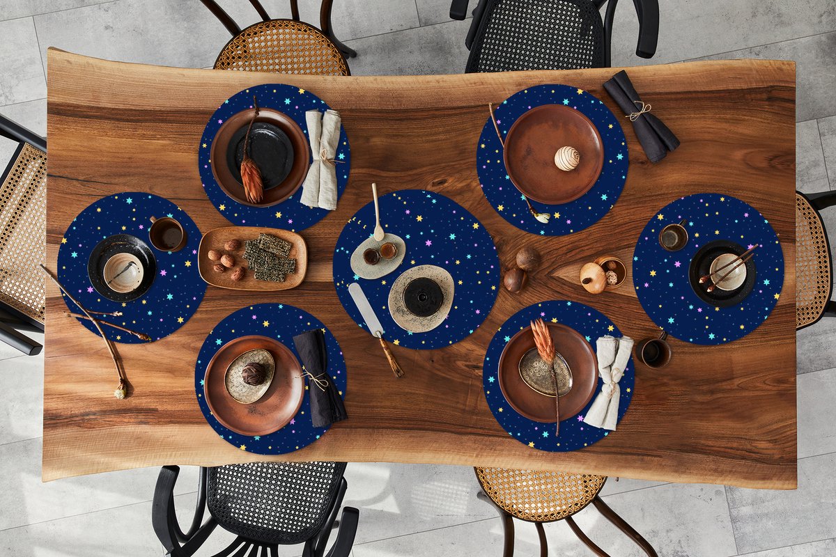 Ronde placemats - Onderlegger - Placemats rond - Sterrenhemel - Sterren - Design - 10 stuks