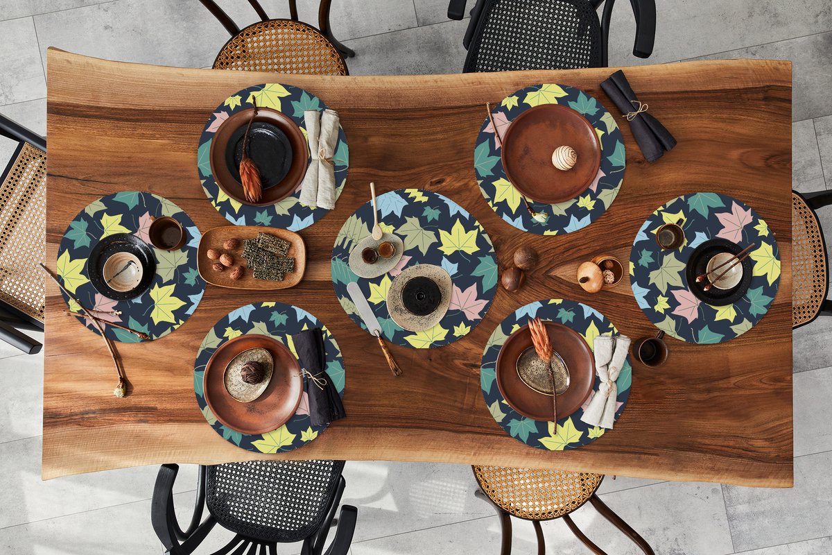 Ronde placemats - Onderlegger - Placemats rond - Patronen - Herfst - Bladeren - 10 stuks