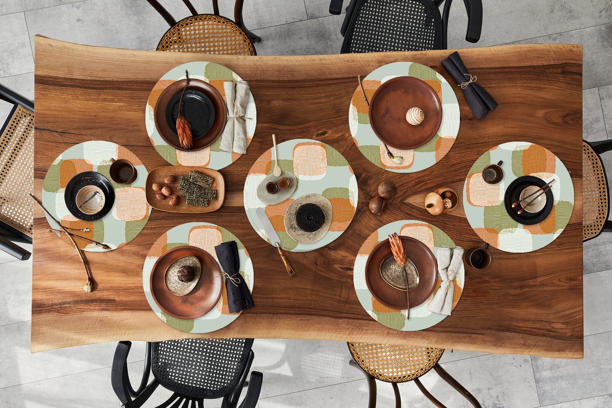 Ronde placemats - Onderlegger - Placemats rond - Retro - Patroon - Pastel - 8 stuks