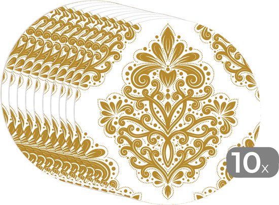 Sets de table ronds - Dessous de verre - Napperons ronds - Vintage - Fleurs - Or - Motifs - 10 pièces