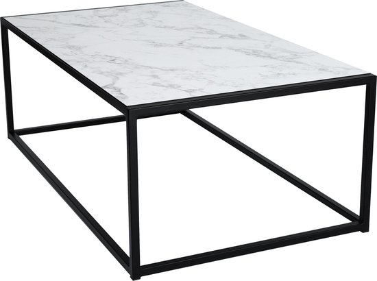 Salontafel - Industrieel - Zwart Metaal - Witte Marmer - 1150 x 650 x 413 - MY Own Table 007C