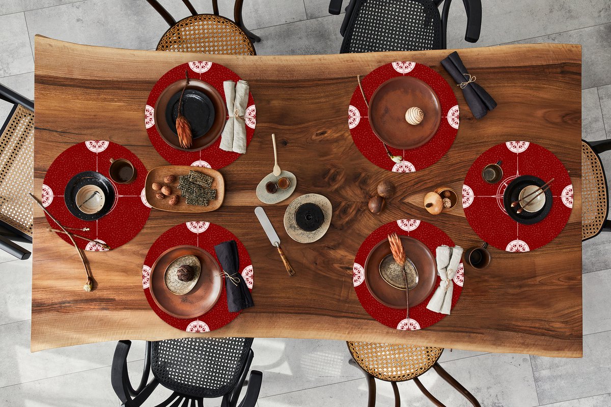 Ronde placemats - Onderlegger - Placemats rond - Kompas - Reizen - Patronen - 6 stuks