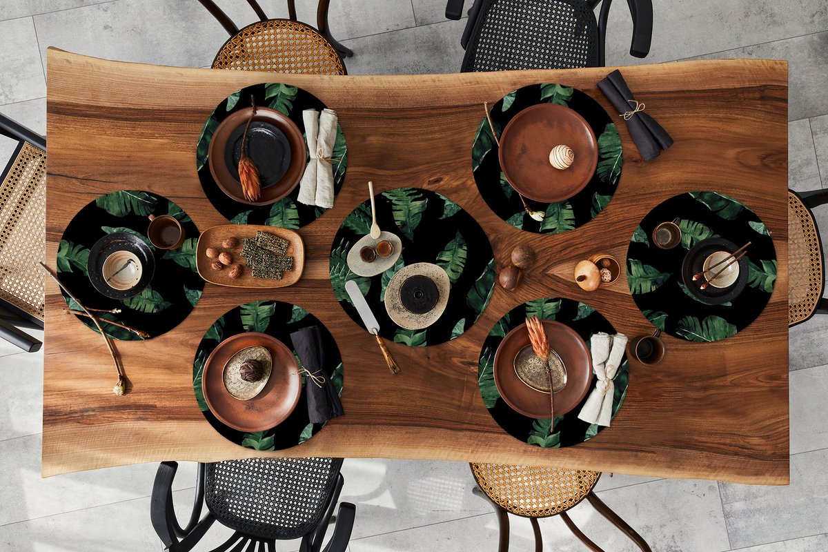 Ronde placemats - Onderlegger - Placemats rond - Patronen - Planten - Bladeren - 10 stuks