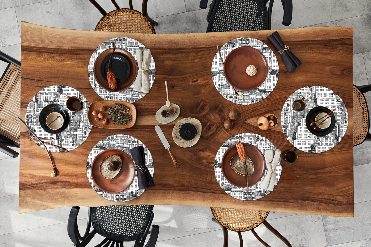 Ronde placemats - Onderlegger - Placemats rond - Dublin - Skyline - Patronen - 6 stuks