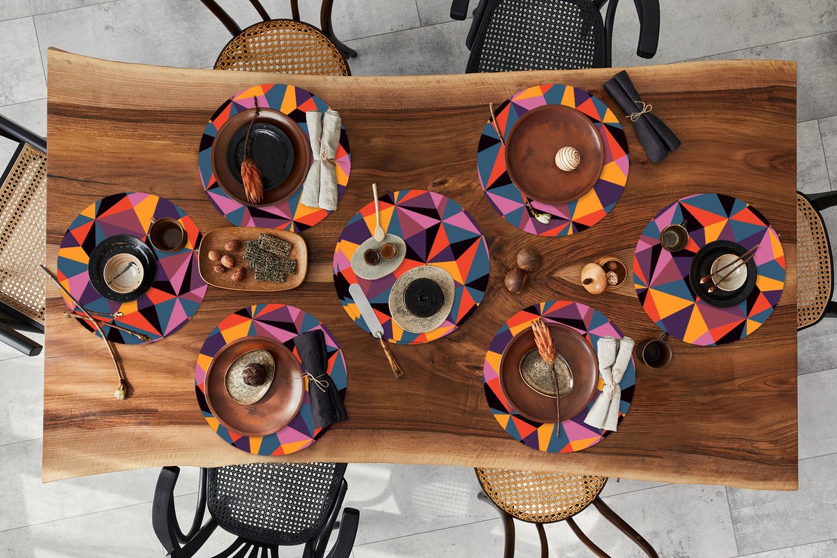 Ronde placemats - Onderlegger - Placemats rond - Geometrie - 3D - Driehoek - Patronen - 8 stuks