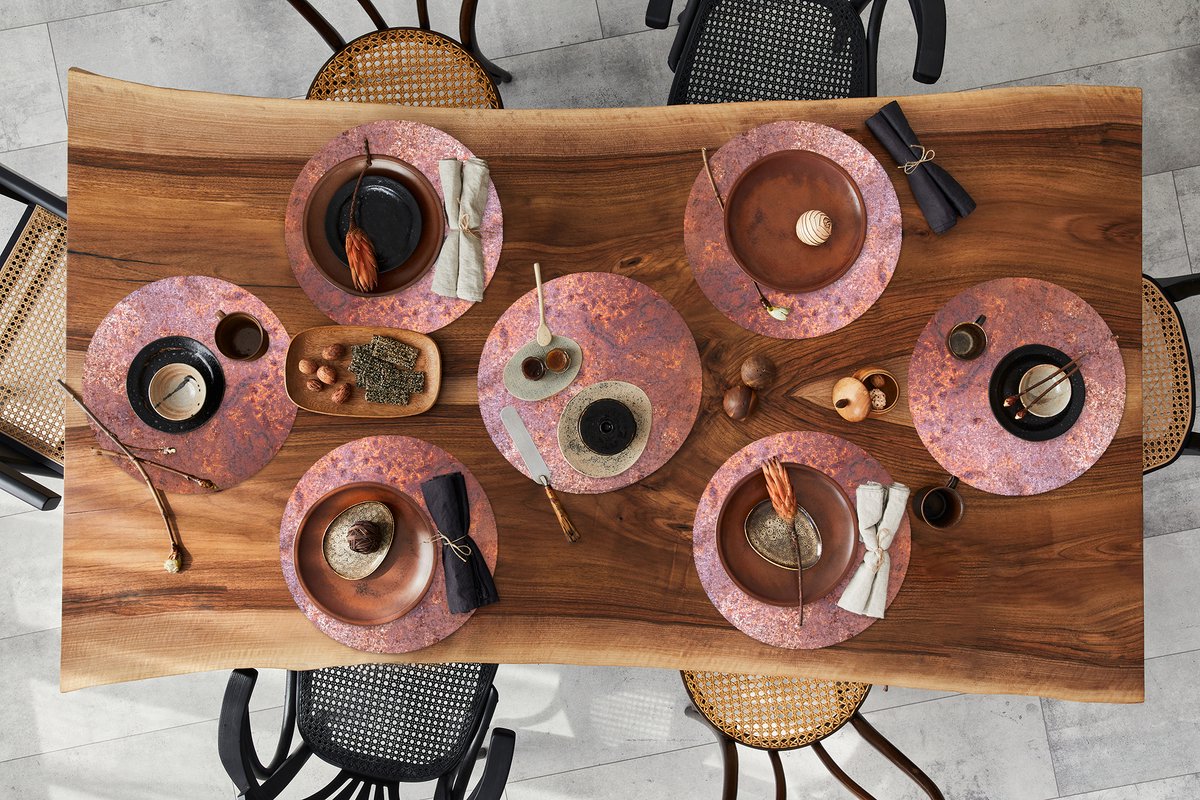 Ronde placemats - Onderlegger - Placemats rond - Platen - Roest print - Metaal - 8 stuks
