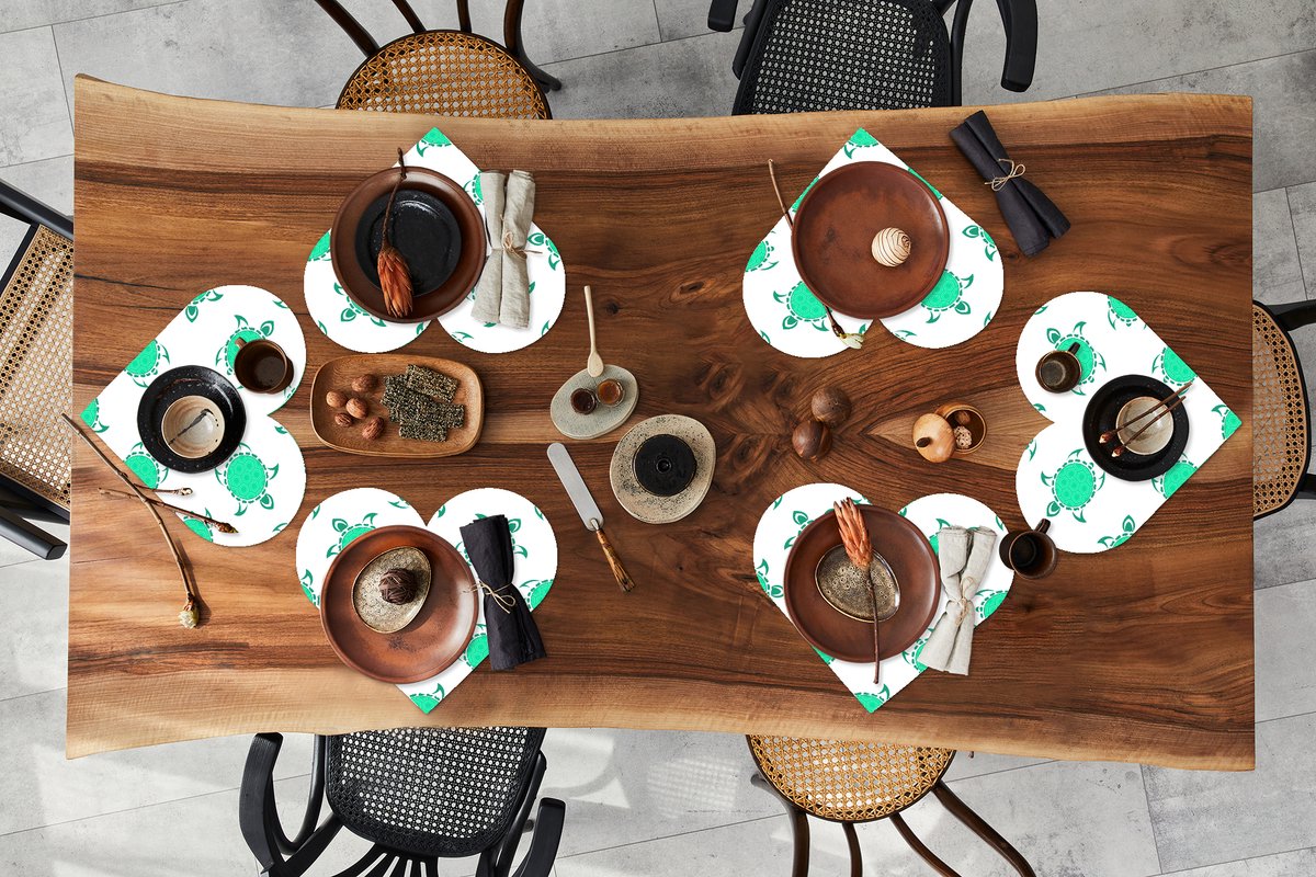 Onderleggers - Placemats - Placemats hartje - Patroon - Schildpad - Groen - 6 stuks