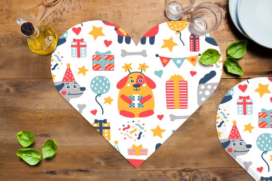 Sous-verres - Napperons de table - Napperons de table coeur - Motifs - Anniversaire - Chien - 6 pièces