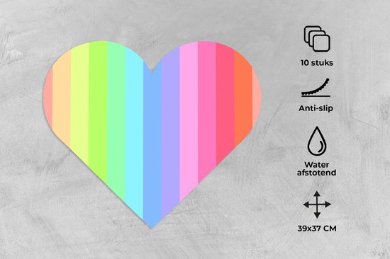 Sous-verres - Napperons de table - Napperons de table coeur - Arc-en-ciel - Motifs - Pastel - 10 pièces