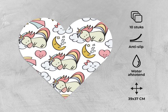 Napperons de table - Sets de table - Napperons coeur - Dormir - Unicorn - Motifs - 10 pièces
