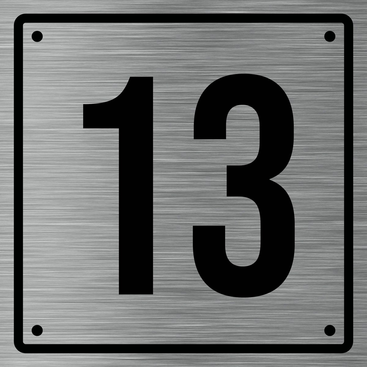 Huisnummerbord 13 - Incl. Schroeven en Pluggen – Acrylaat - 10 x 10 cm - RVS met Zwart