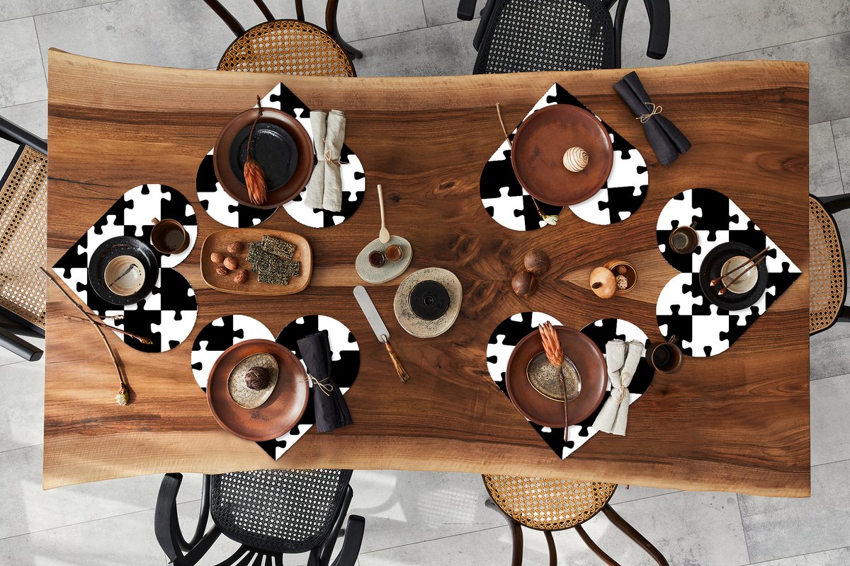 Onderleggers - Placemats - Placemats hartje - Puzzel - Schaken - Patronen - 6 stuks