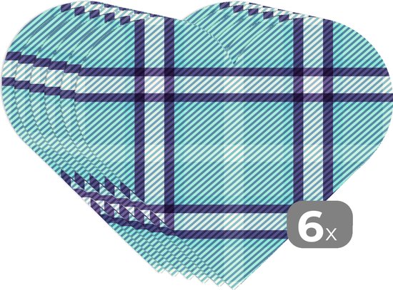 Sets de table - Napperons - Napperons coeur - Plaid - Blauw - Motifs - tartan - 6 pièces