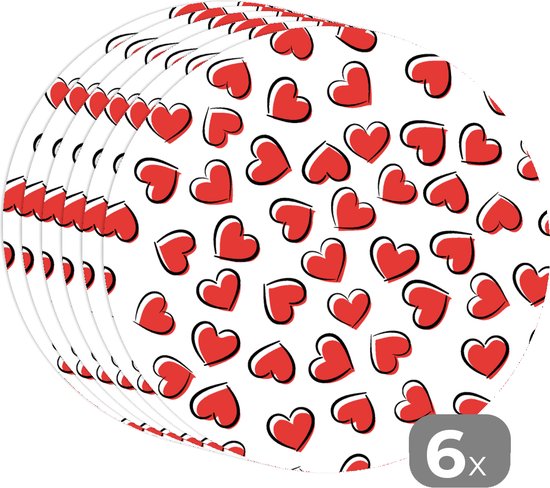 Sets de table ronds - Dessous de verre - Napperons ronds - Valentine - Coeur - Motif - 6 pièces