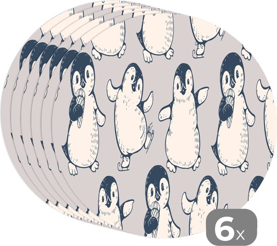 Sets de table ronds - Dessous de verre - Sets de Napperons ronds - Motifs - Pingouin - Glace - 6 pièces