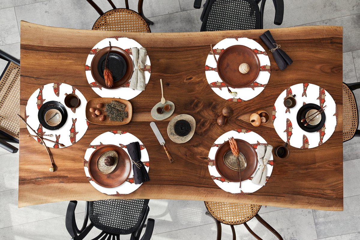 Ronde placemats - Onderlegger - Placemats rond - Design - Vis - Karper - 6 stuks