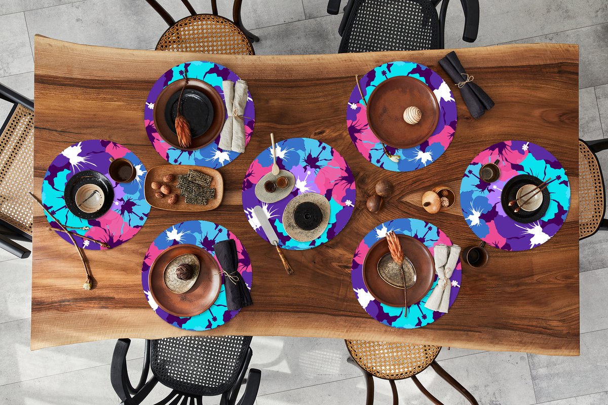 Ronde placemats - Onderlegger - Placemats rond - Tropisch - Bloemen - Hawaii - Patroon - 8 stuks