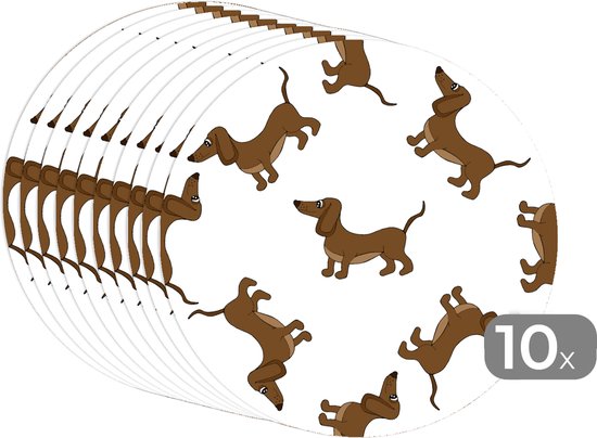 Ronde placemats - Onderlegger - Placemats rond - Patronen - Hond - Teckel - Jongens - Meisjes - Kinderen - Kind - 10 stuks
