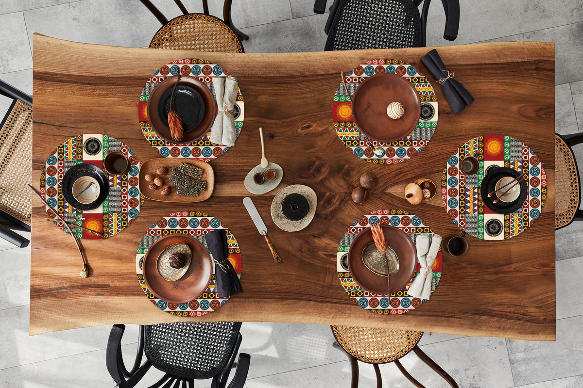 Ronde placemats - Onderlegger - Placemats rond - Patronen - Maya - Details - Zuid-Amerika - 6 stuks