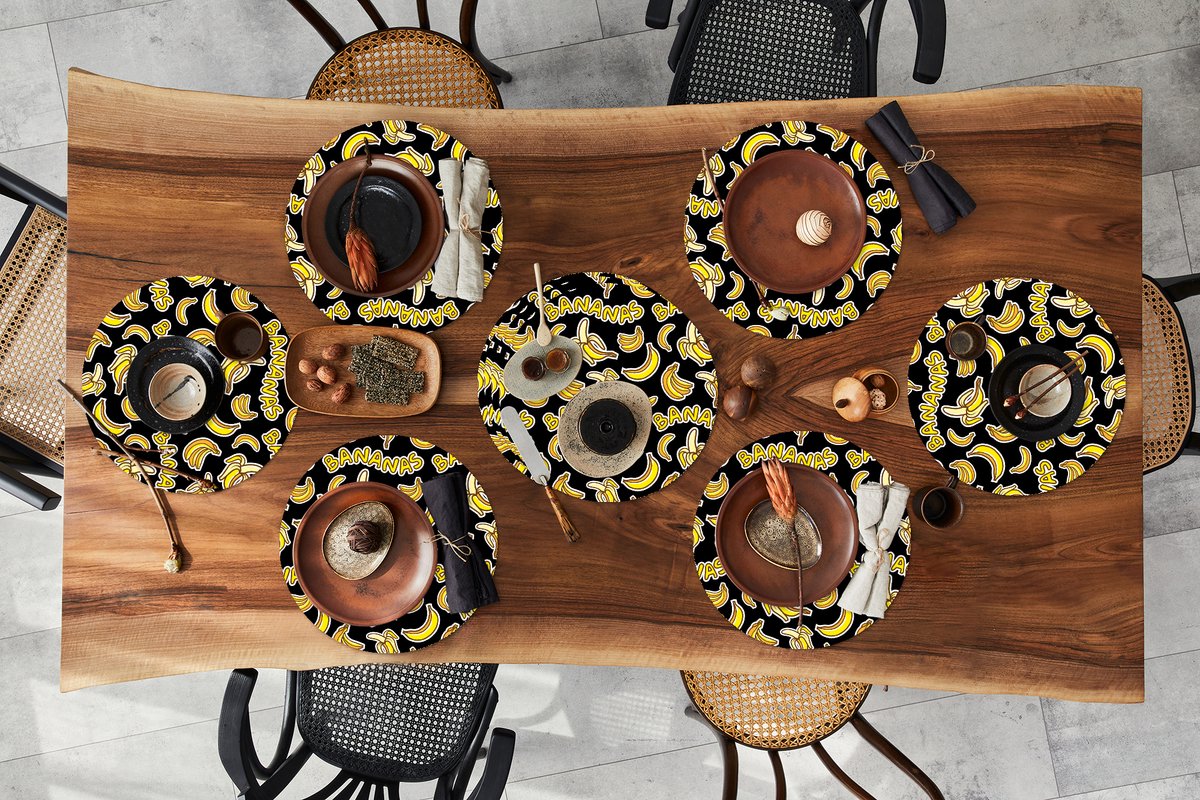 Ronde placemats - Onderlegger - Placemats rond - Banaan - Patronen - Fruit - 10 stuks