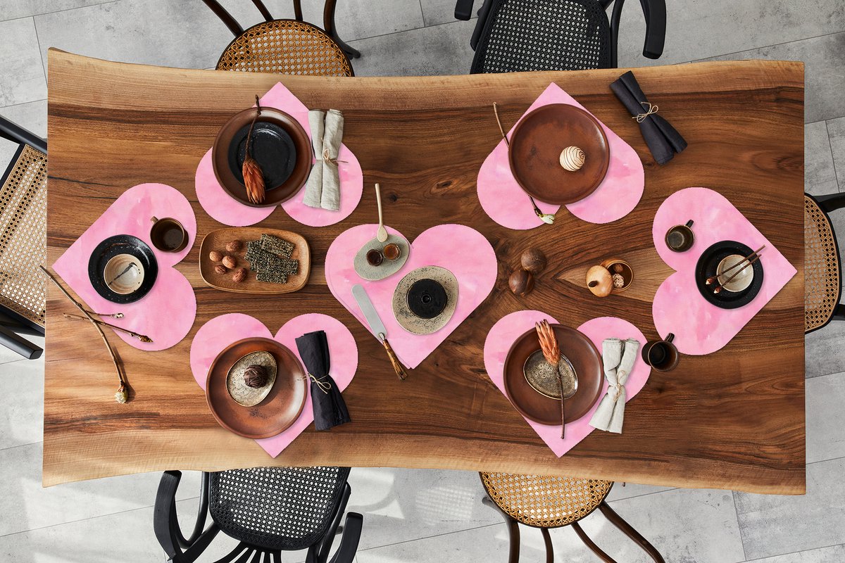 Onderleggers - Placemats - Placemats hartje - Waterverf - Patronen - Roze - Verf - 8 stuks