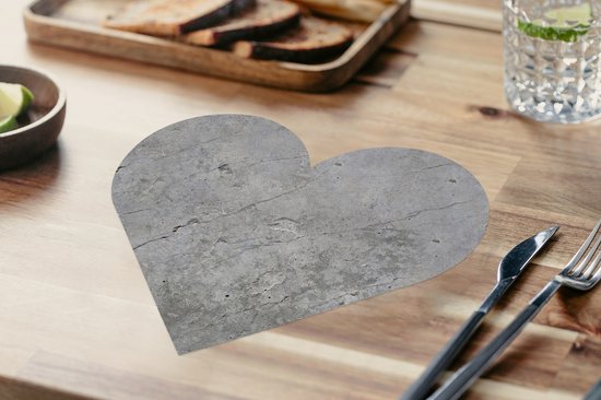 Onderleggers - Placemats - Placemats hartje - Patronen - Beton print - Oud - 6 stuks