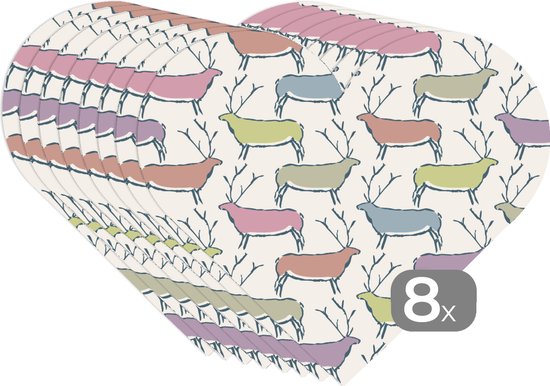 Napperons de table - Sets de table - Napperons coeur - Motifs - Cerf - Beige - 8 pièces