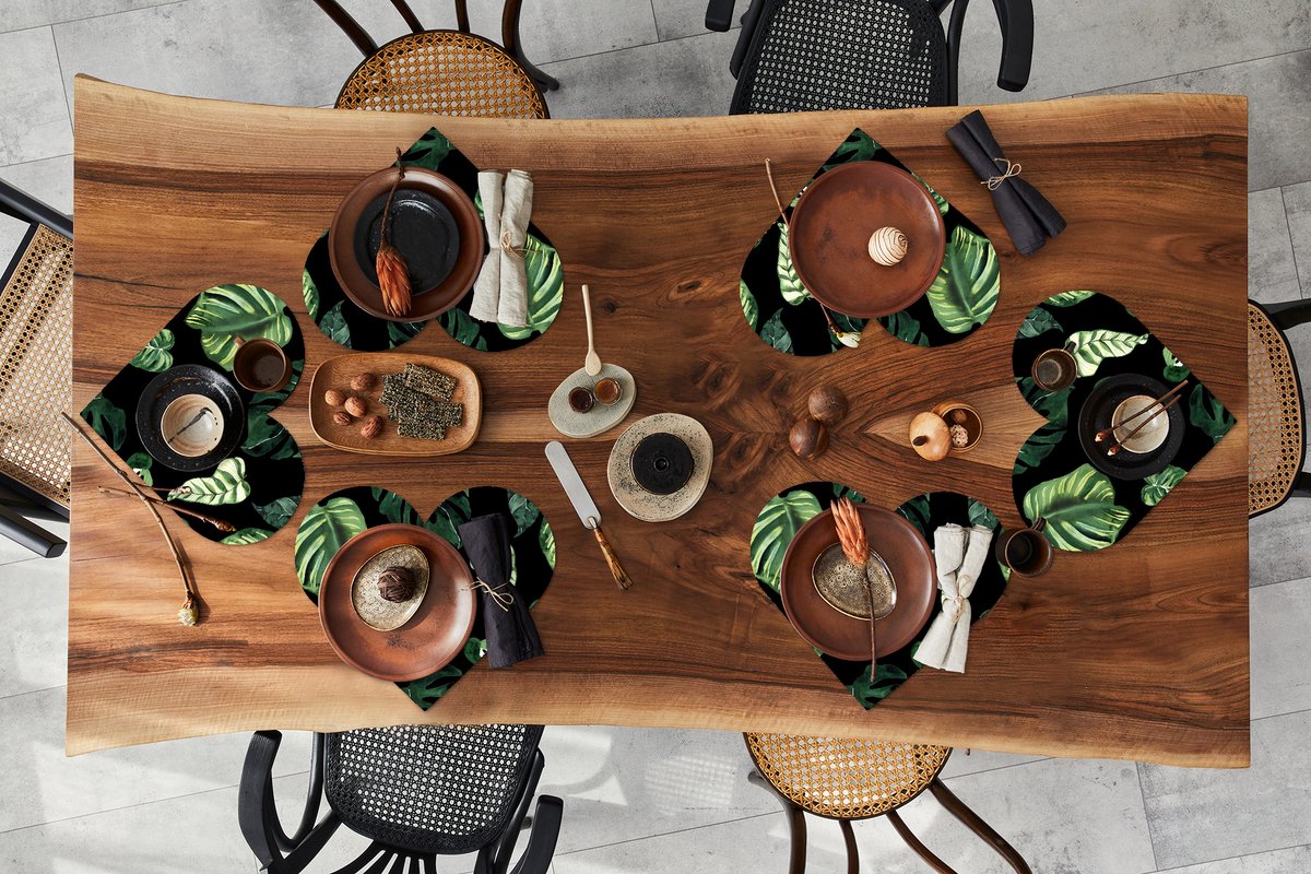 Onderleggers - Placemats - Placemats hartje - Patronen - Bladeren - Planten - 6 stuks