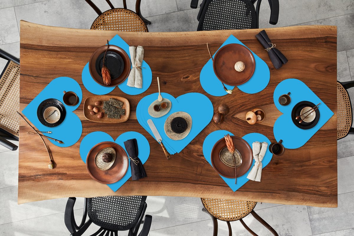 Onderleggers - Placemats - Placemats hartje - Blauw - Licht - Kleuren - 10 stuks