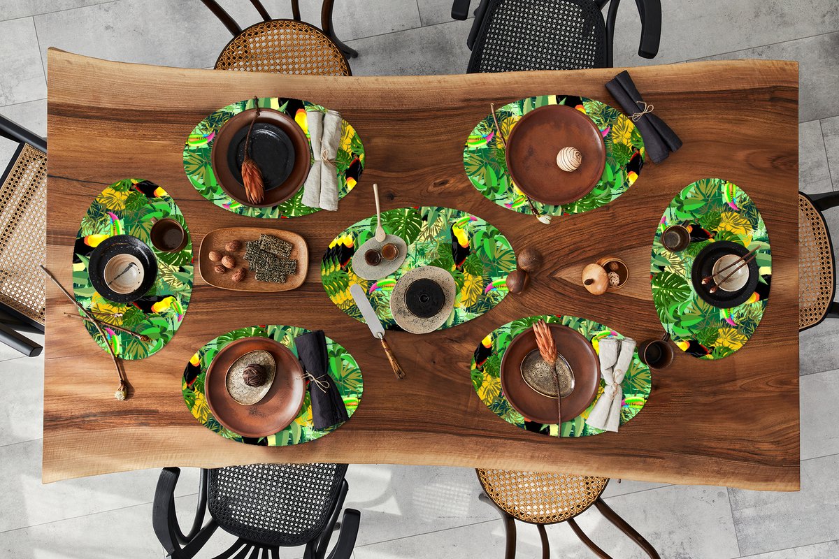 Placemats ovaal - Onderleggers - Ovale placemats - Vogel - Patronen - Jungle - 10 stuks