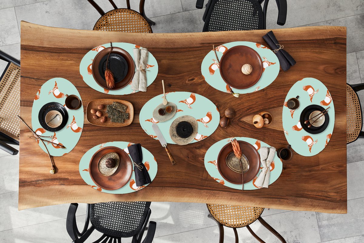 Placemats ovaal - Onderleggers - Ovale placemats - Duif - Vogel - Patroon - 8 stuks