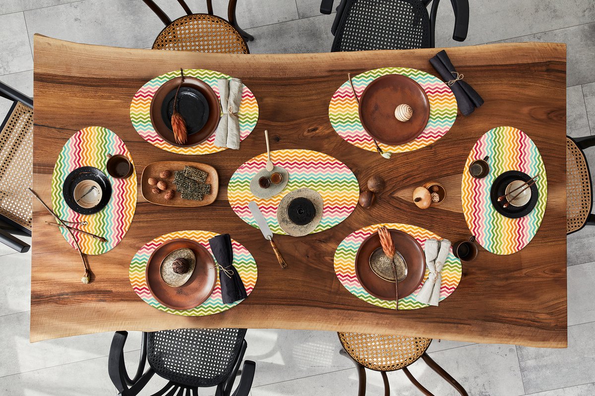 Placemats ovaal - Onderleggers - Ovale placemats - Patroon - Regenboog - Retro - 8 stuks