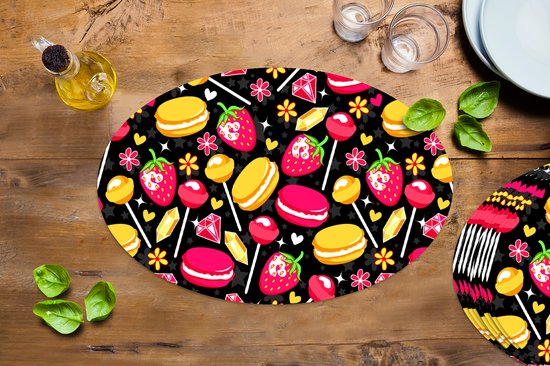 Napperons ovales - Sous-verres - Sets de table ovales - Snoep - Motif - Fraise - 10 pièces