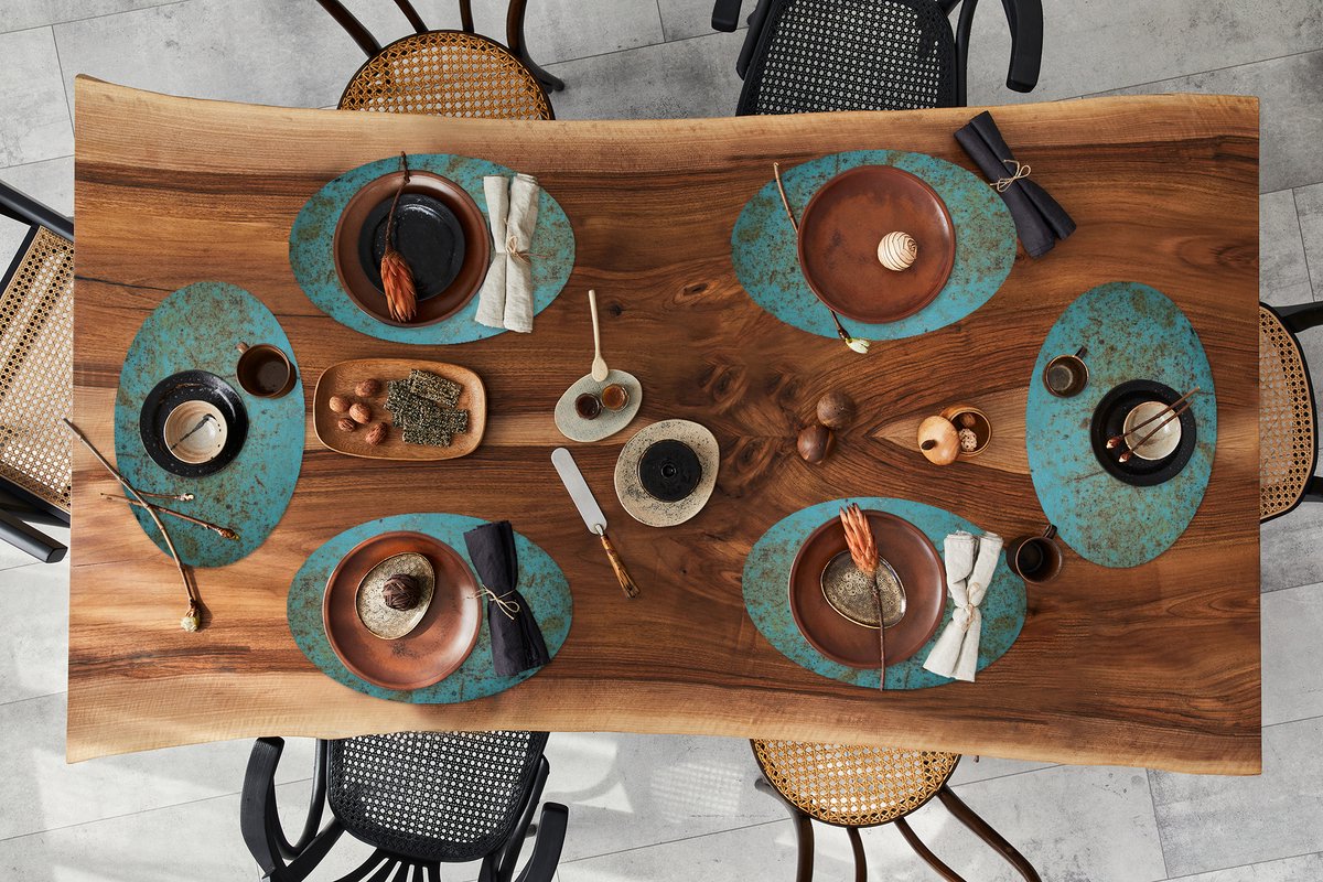 Placemats ovaal - Onderleggers - Ovale placemats - Metaal - Roest print - Turquoise - 6 stuks