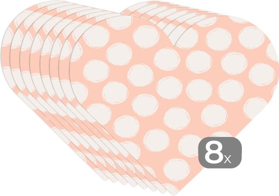 Napperons de table - Napperons de table cœur - Pois - Rose - Motif - 8 pièces