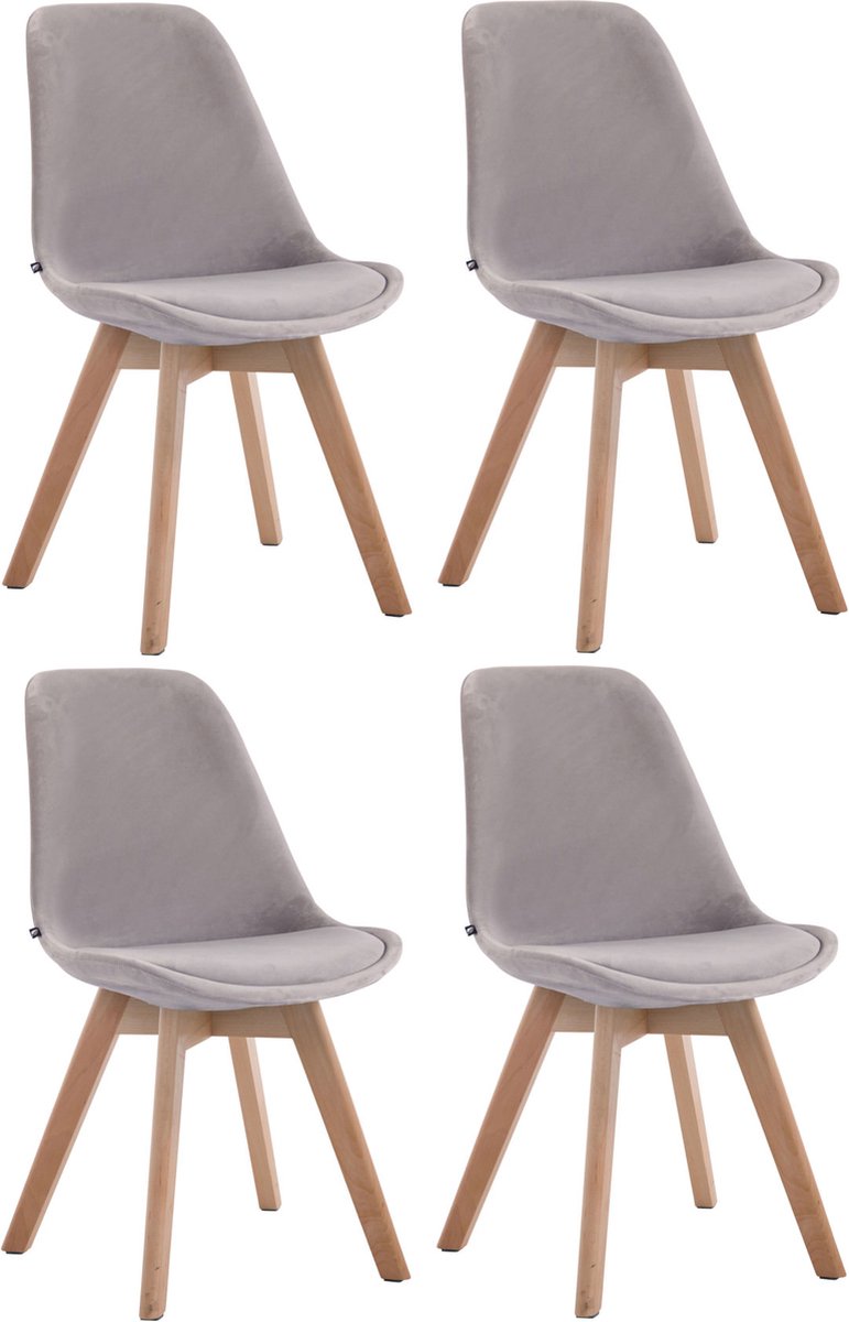 CLP Borneo Set van 4 eetkamerstoelen - Fluweel grijs natura