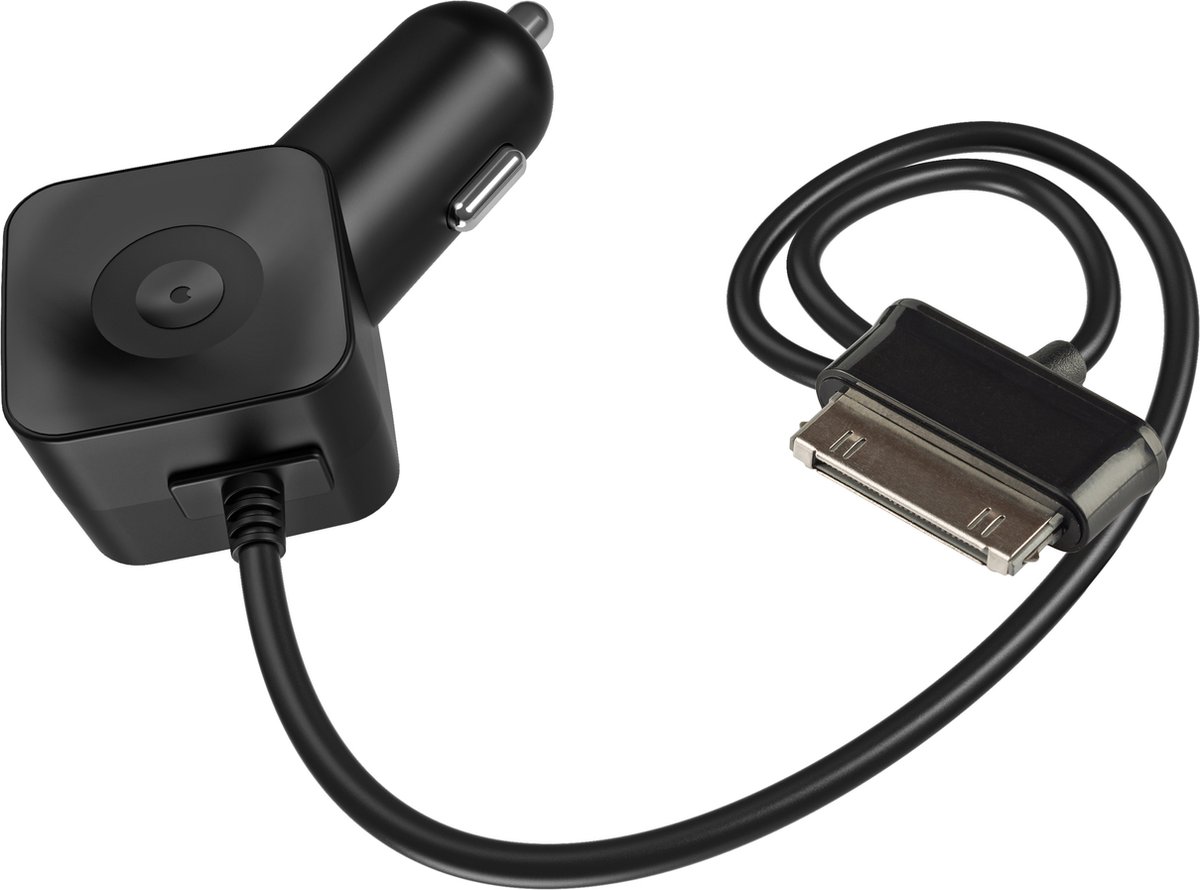 Muvit autolader Apple 30-pin connector - zwart - 1 Amp - 1.2m