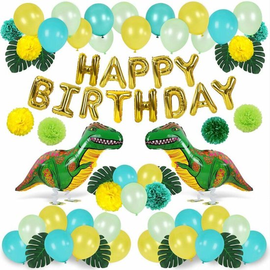 Dino Versiering - Dinosaurus thema feestje - Ballonen dino - Dino Kinderfeestje Versiering - Dino feestartikelen - Verjaardag feestje dino -  Slingers en ballonnen