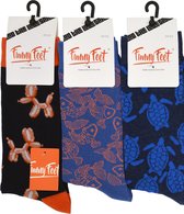 Funny Feet sokken - Happy Heren kousen - cadeau - grappige mannen sokken - 3 paar - Naadloos - Maat 43/46