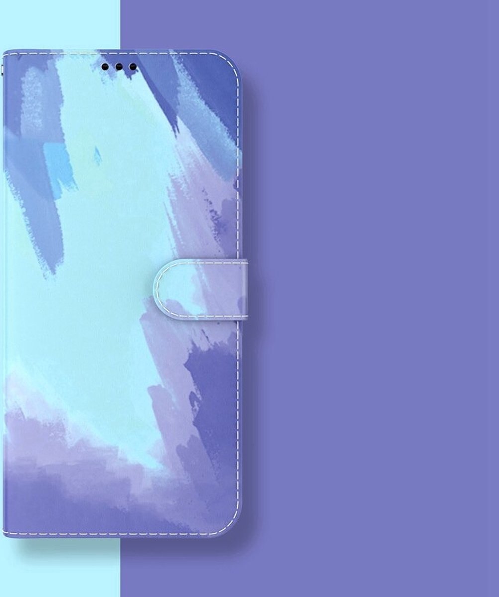 Apple iPhone 13 Mini Ultra Bescherming - Winter Blue - Aquarel - Edge to Edge - Vloeibare Kunstleer - Telefoon Bookcase