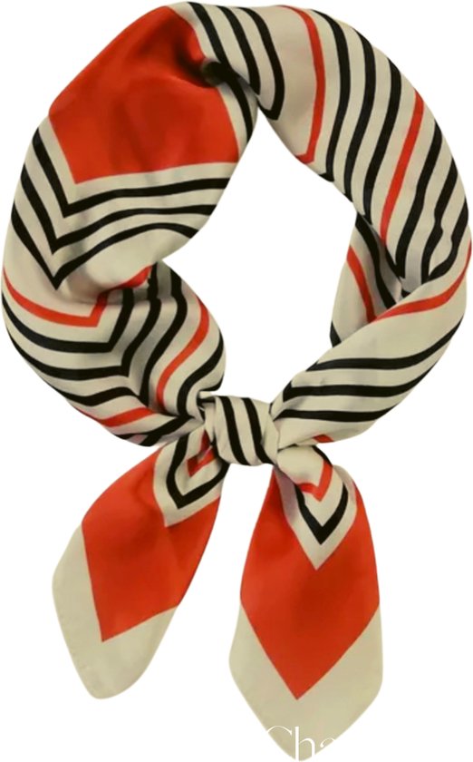Sjaal-Rood-Ivoor-Zwart-Shawl-Polyester-70 x70 cm-Charme Bijoux