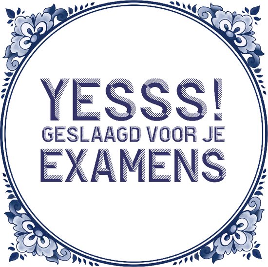 Tegeltje met Tekst YESSS! Geslaagd voor je Examens Geslaagd Cadeau voor Geslaagde - Echt Keramiek - Spreuken - 15 x 15 cm + Compleet met Luxe Cadeau Verpakking & Hanger