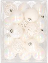 37x Boules de Noël en plastique blanc nacre 6 cm - Mix - Boules de Noël en plastique incassable - Décoration Décorations pour sapins de Noël nacre blanche