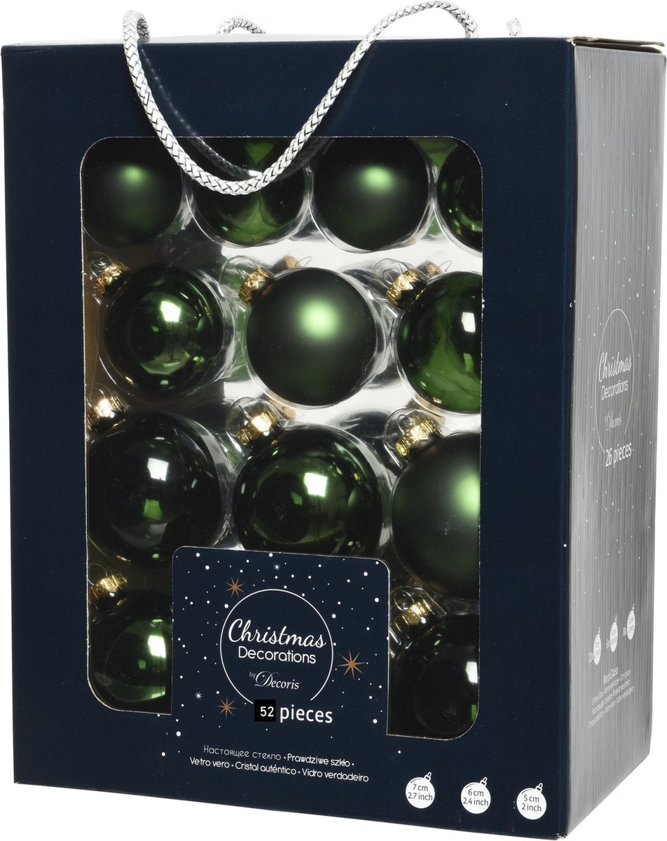 52x stuks kerstballen donkergroen van glas 5, 6 en 7 cm - mat/glans - Kerstversiering/boomversiering