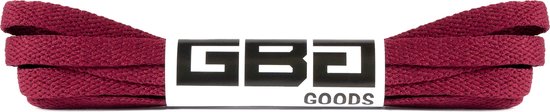 Bordeauxrode platte veters met GBG Goods logo.