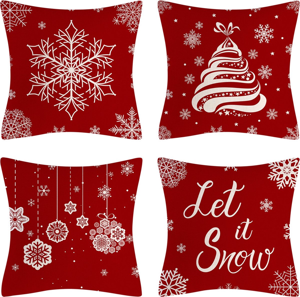 SUNMOOL Kerst Kussenhoes - Kussenhoes - Pillow cover - 45 x 45cm - Type G - 4Stuks