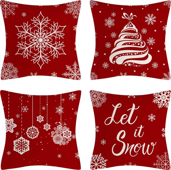 Housse de coussin de Noël - Housse de coussin - Housse d'oreiller - 45 x 45cm - Type G - 4 Pièces